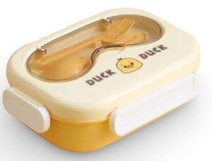 4 Compartment Cartoon Stainless Steel Double Lock Kids Lunch Box |2 Containers Lunch Box | 1100 ml | Yellow